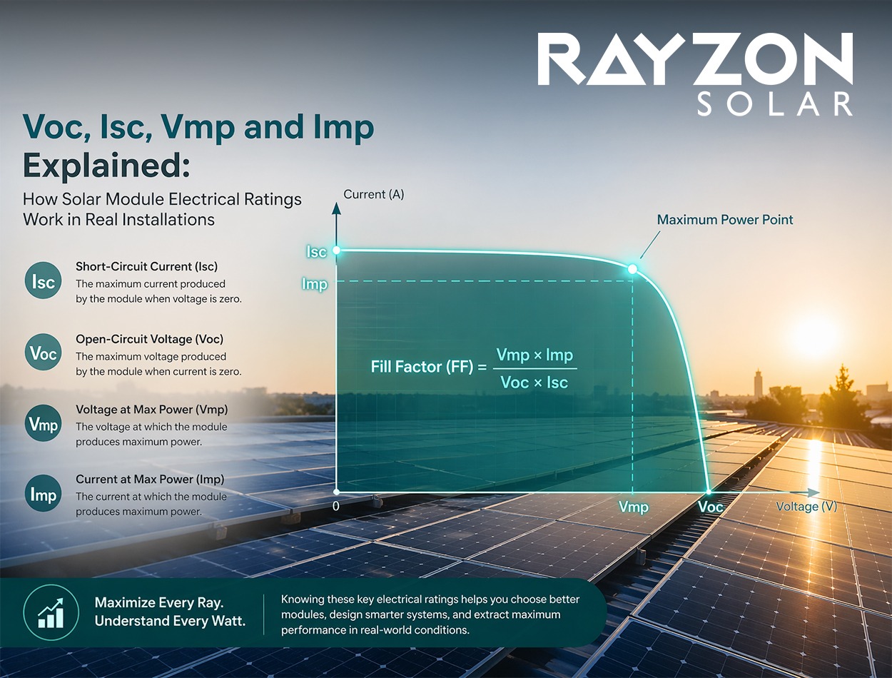 Voc, Isc, Vmp and Imp Explained: How Solar Module Electrical Ratings Work in Real Installations