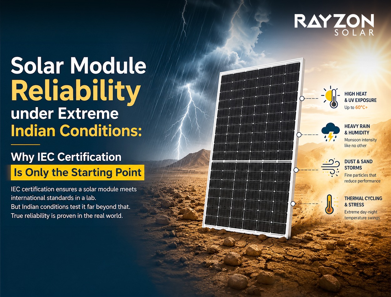 Solar panels operating in harsh Indian environmental conditions affecting long-term reliability