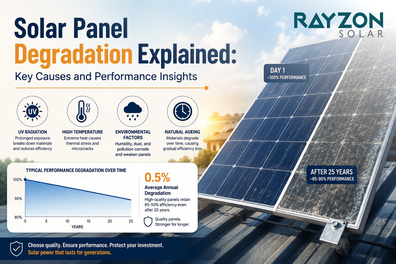 Solar Panel Degradation: Causes, Degradation Rate & Lifespan Explained | Rayzon Solar
