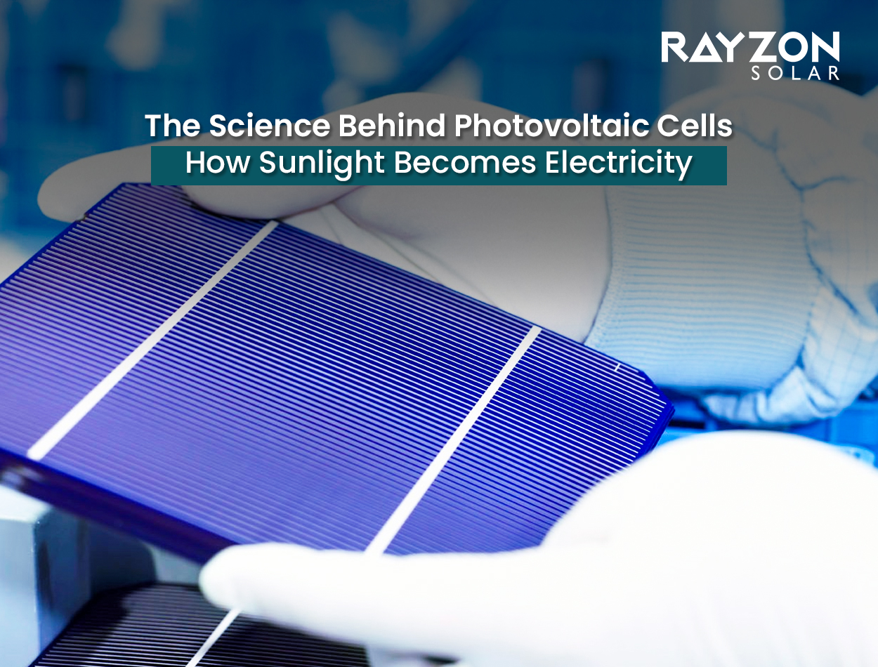 Close-up view of photovoltaic cells converting sunlight into electricity with a visible p-n junction and electron movement