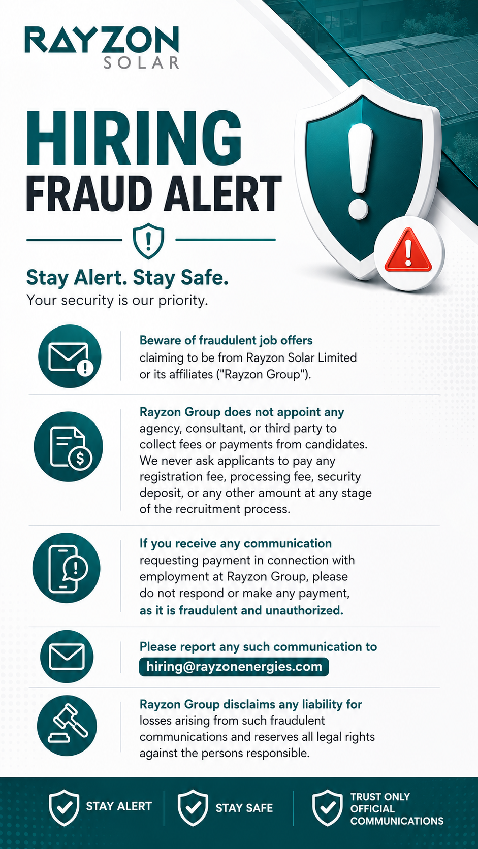 Rayzon Solar - Recruitment Fraud Alert